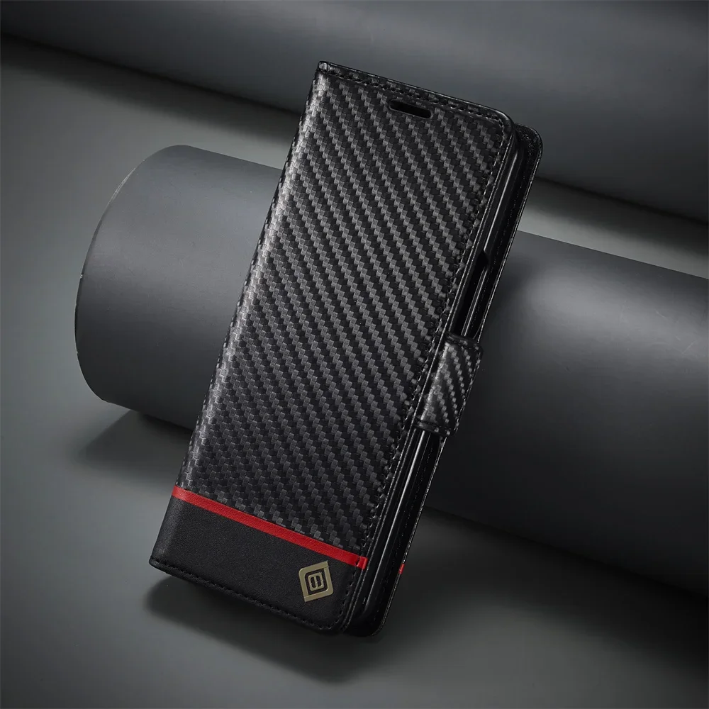 Leather Wallet Card Holder Phone Cover - หรูหราคาร์บอนไฟเบอร์ปกหนัง PU สําหรับ Samsung Galaxy Z