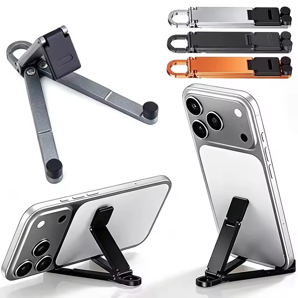 Phone Stands - ขาตั้งโทรศัพท์แบบพับได้พร้อมพวงกุญแจ ปรับมุมได้หลายระดับ น้ำหนักเบา สำหรับ iPhone Samsung