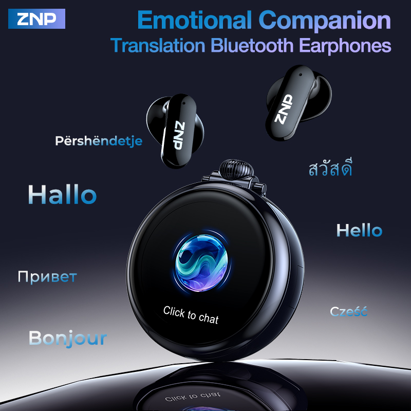 Earphones - หูฟังแปลภาษาไร้สาย AI รุ่นใหม่ล่าสุดปี 2026 ZNP ผู้ช่วยประทับใจสำหรับการประชุม