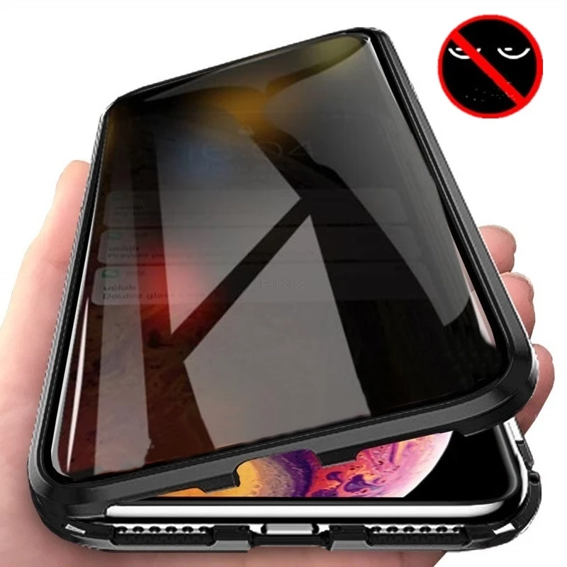 Anti Spy Privacy Glass Case - เคสโลหะกระจกนิรภัยแม่เหล็ก ป้องกันการแอบมอง สำหรับ iPhone 17 16