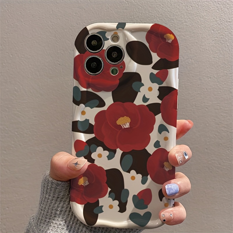 Vintage Floral Pattern Soft Case - เคสโทรศัพท์ลายดอกคามิเลียสีแดงวินเทจ ลายคลื่น สำหรับ iPhone 17 16