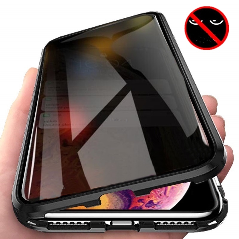 Anti Spy Privacy Glass Case - เคสโลหะแม่เหล็กกระจกนิรภัยป้องกันการมองเห็น สำหรับ iPhone 17 16 15